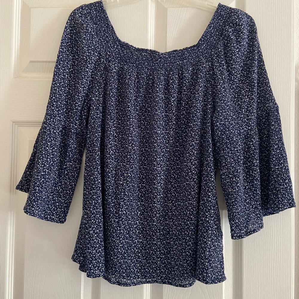 Chaps Dark Blue Floral Blouse